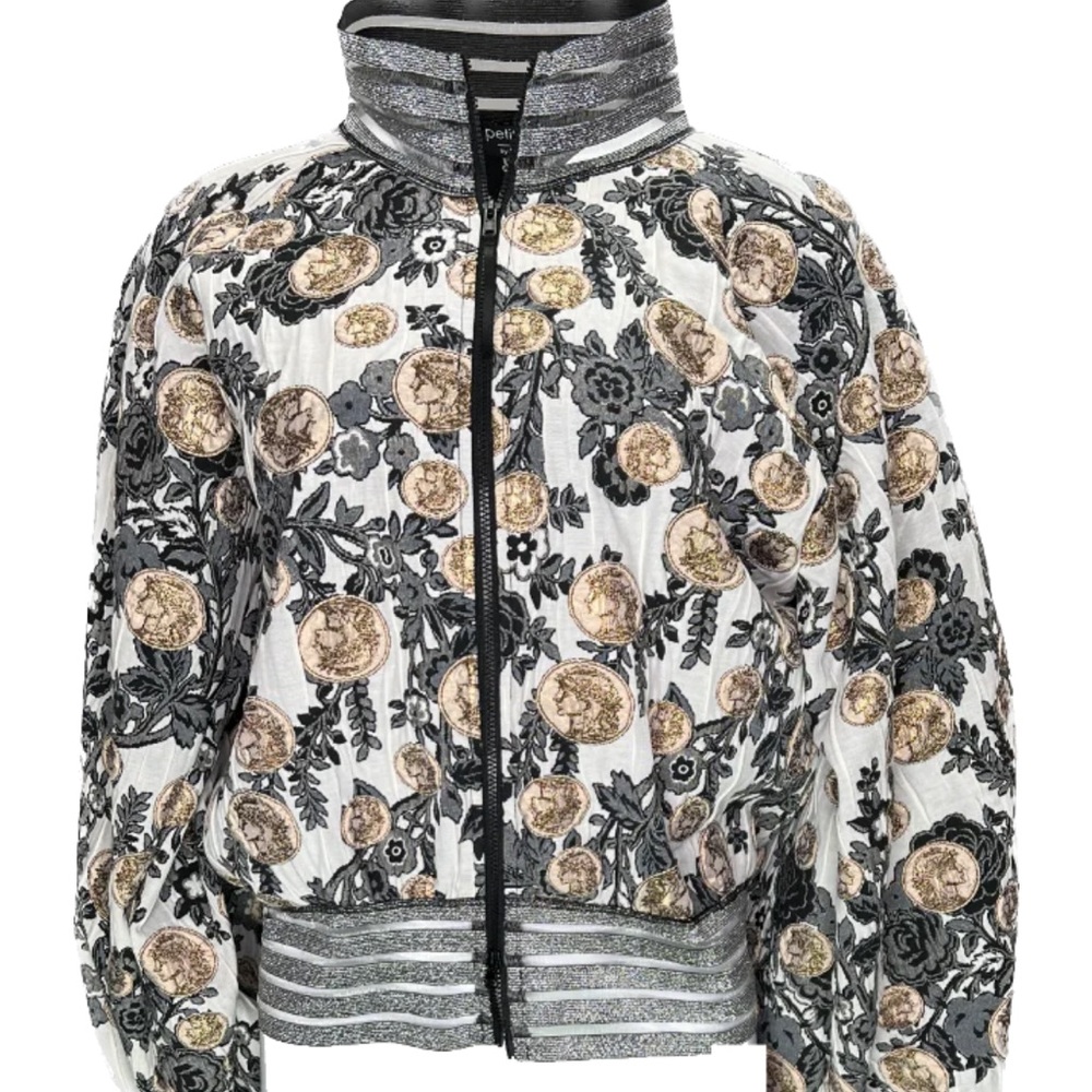 petit pois by Viviana G Royal Coin Floral Bomber Jacket - Black, Gray, Gold - Picture 7 of 9